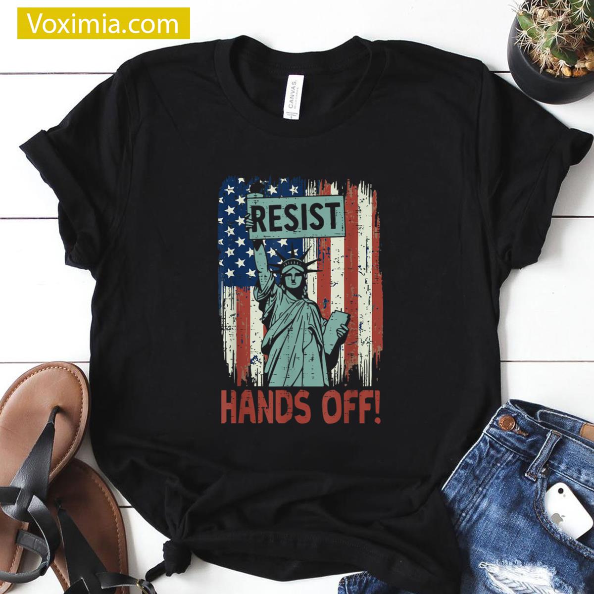 Resist Hands Off Flag T-shirt