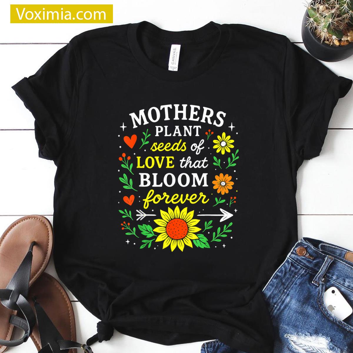 Retro Floral Happy Moms T-shirt