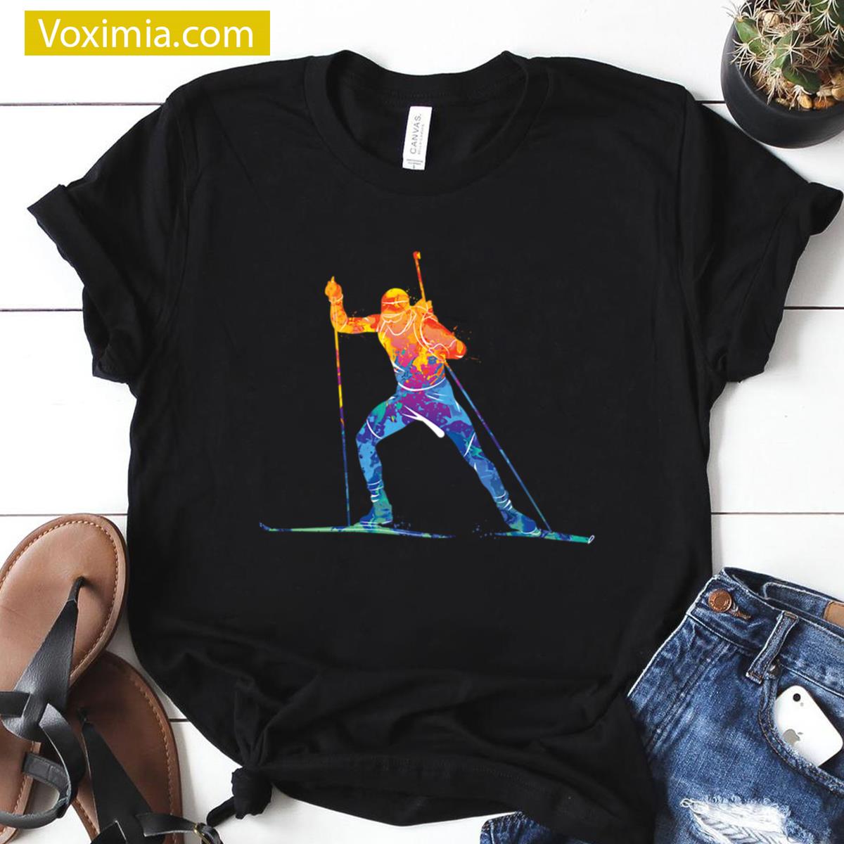 Watercolor Biathlon Athletes Gift T-shirt