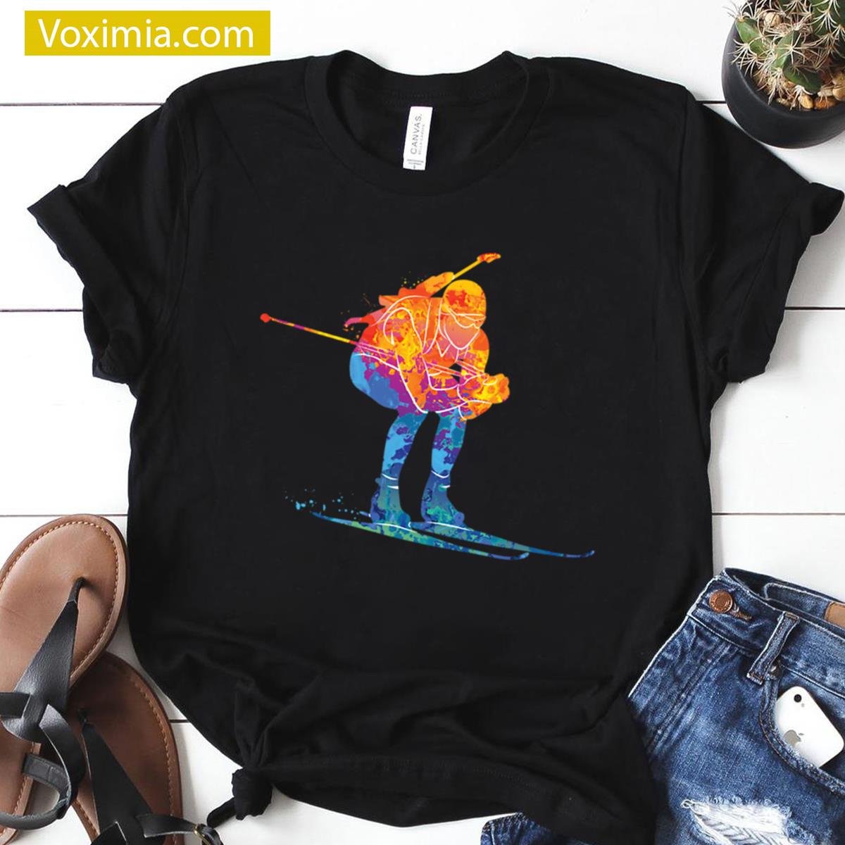Watercolor Ski Biathlon Outdoor Adventure T-shirt