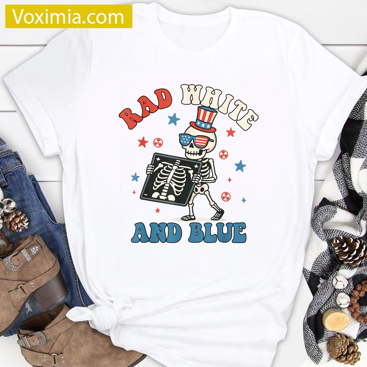 White Blue Skeleton Graphic Tee T-shirt