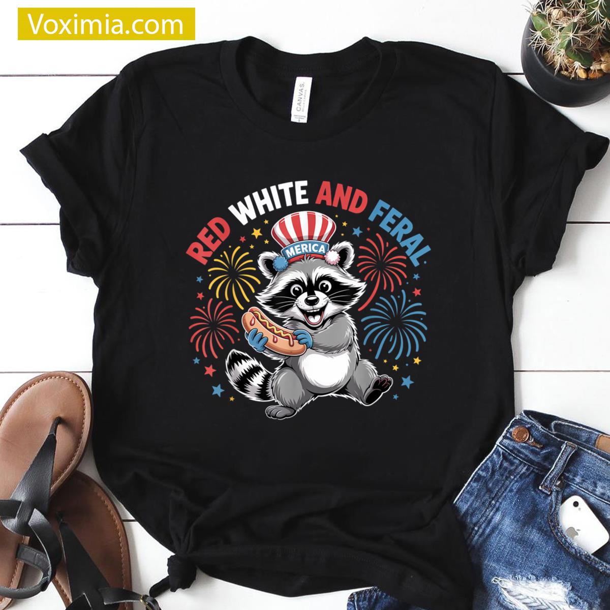 4th Of July Cute Raccoon Red White T-shirt
