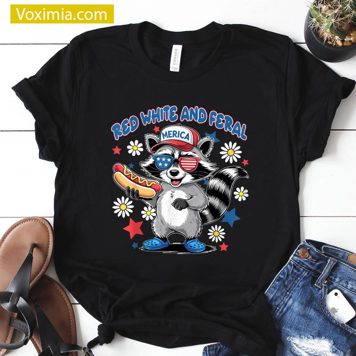 4th Of July Kids America Red White Raccoon T-shirt