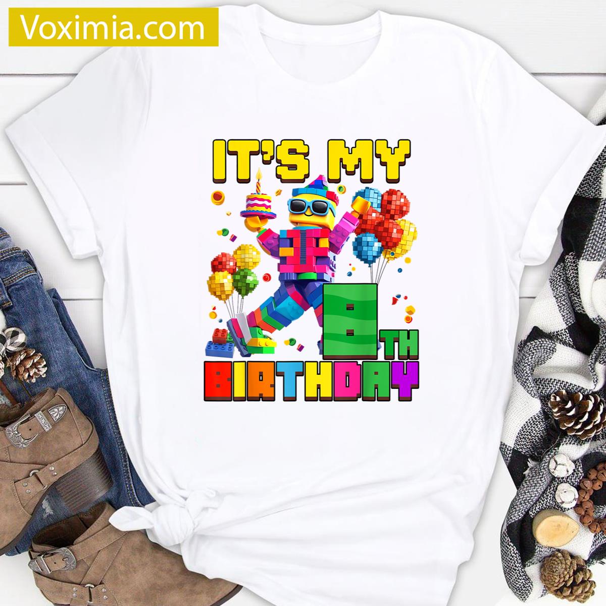 8th Birthday Boys Building Brick T-shirt