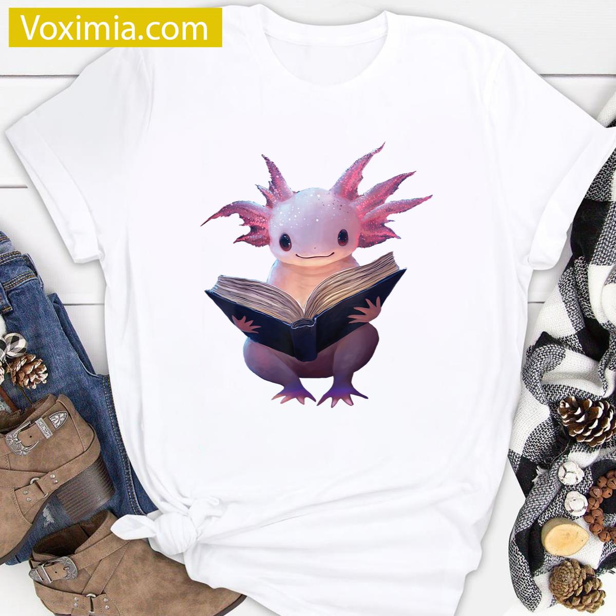 Axolotl Bookworm Funny Graphic Tee T-shirt
