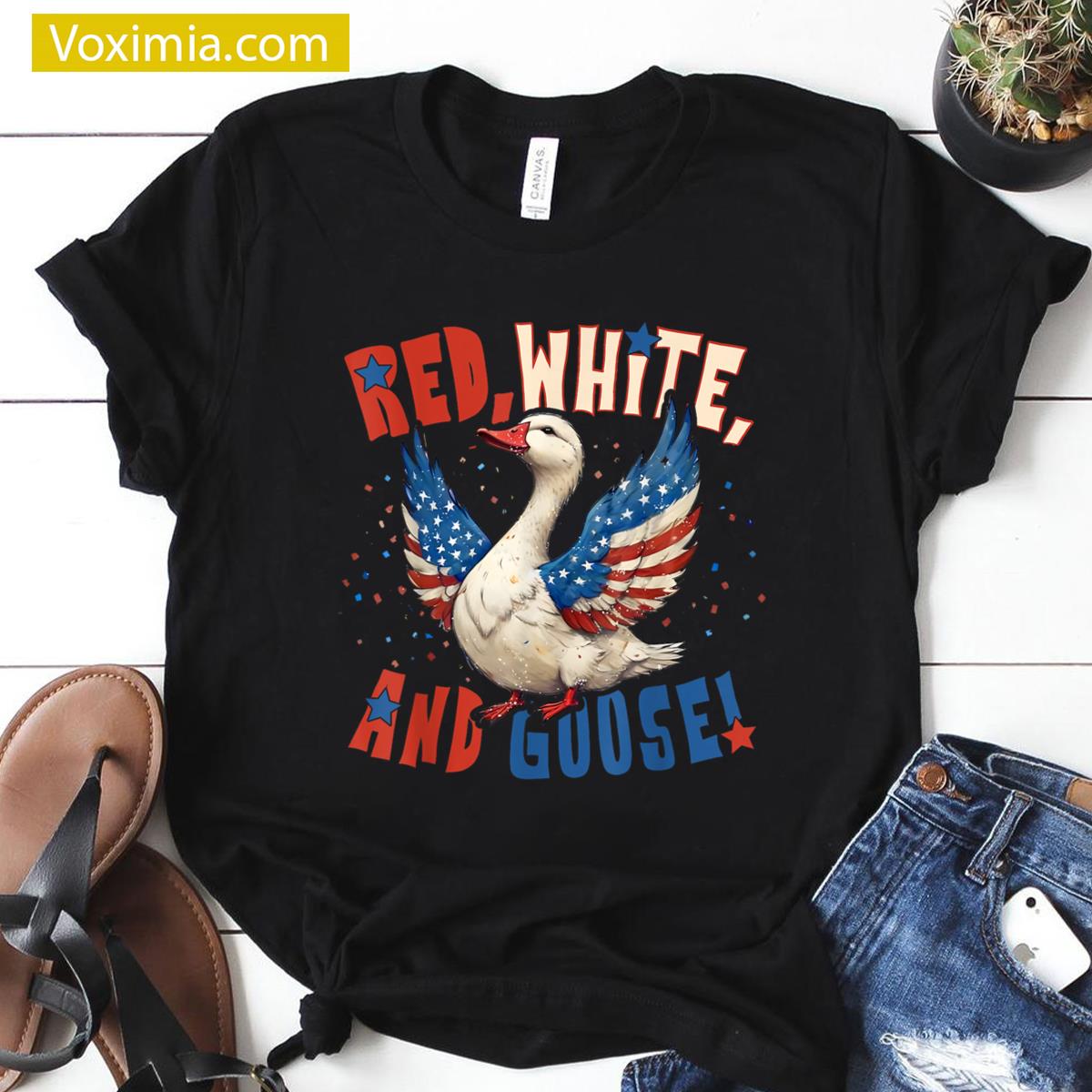 Funny Patriotic Usa Goose Red White T-shirt