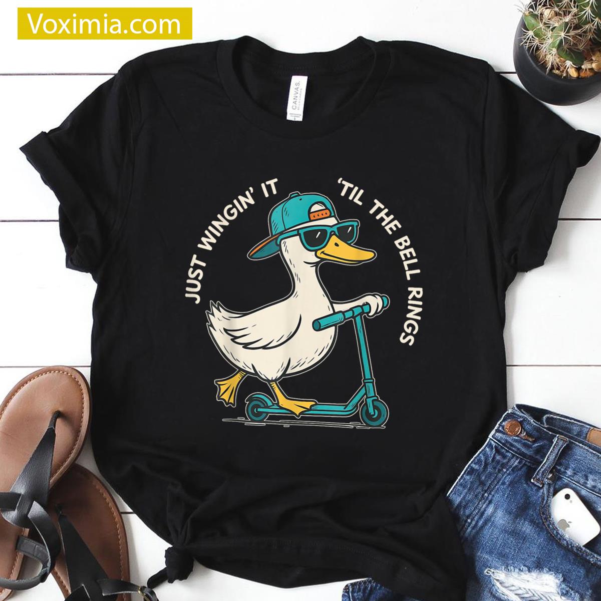 Just Wingin It Funny Goose Teacher T-shirt