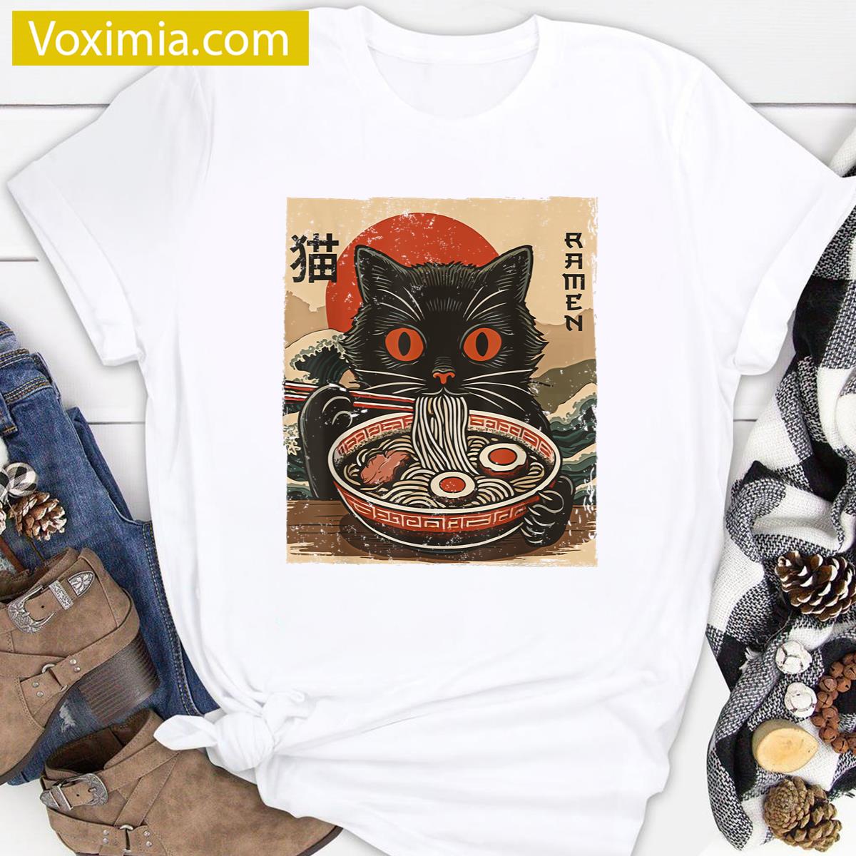 Kawaii Anime Cat Ramen T-shirt