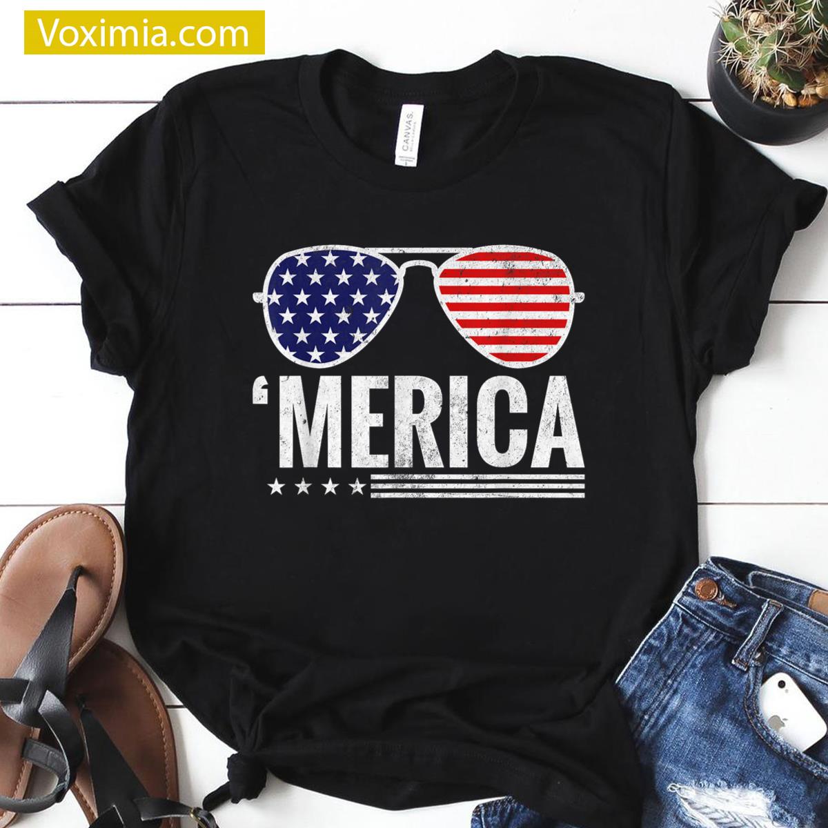 Merica Flag Sunglasses T-shirt