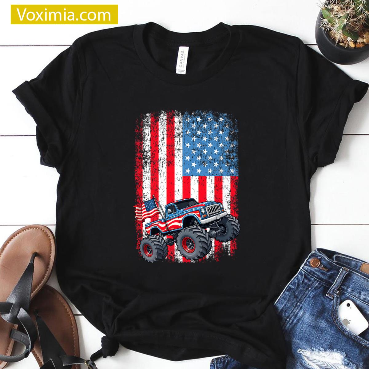 Monster Truck American Flag T-shirt