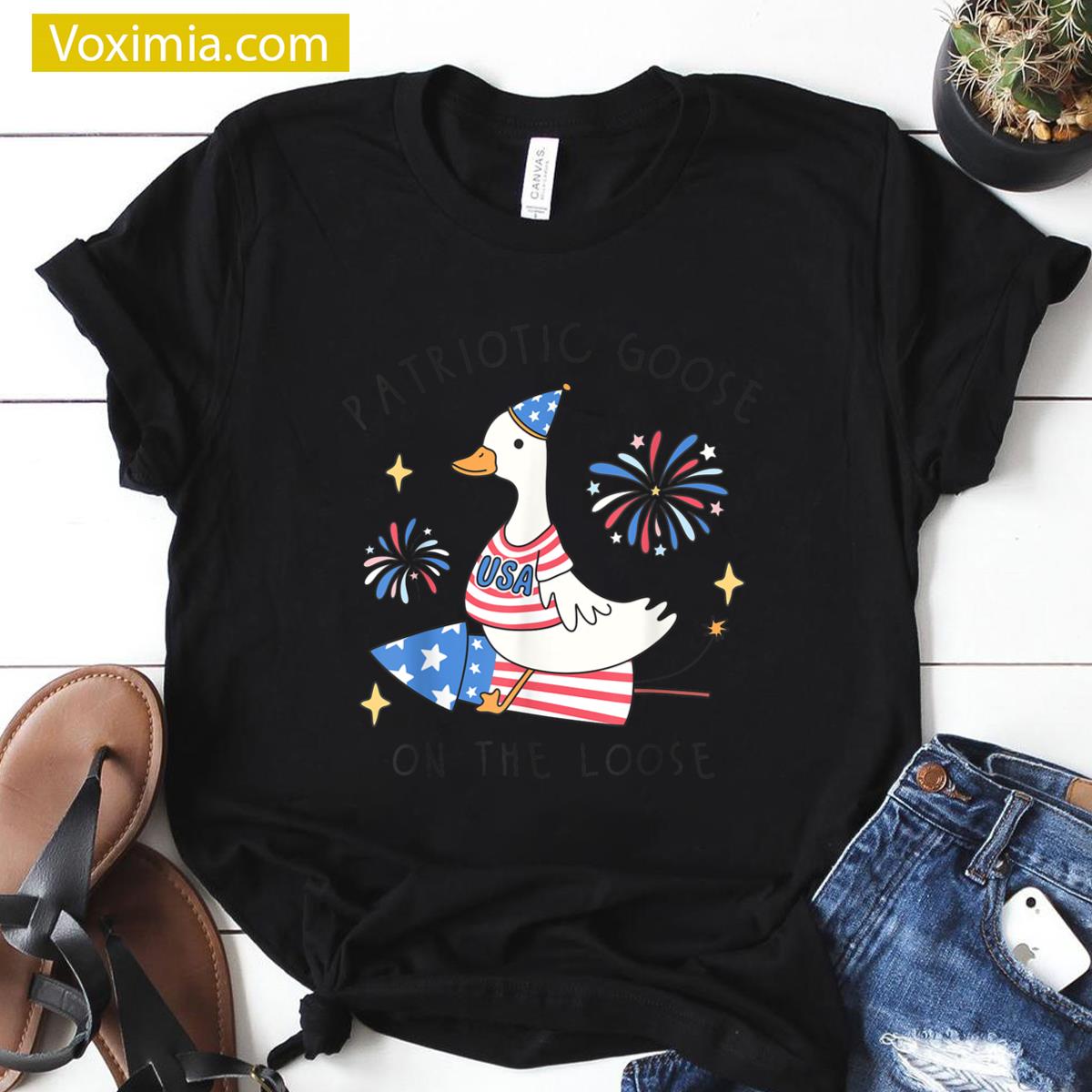 Patriotic Goose Funny 4th July T-shirt