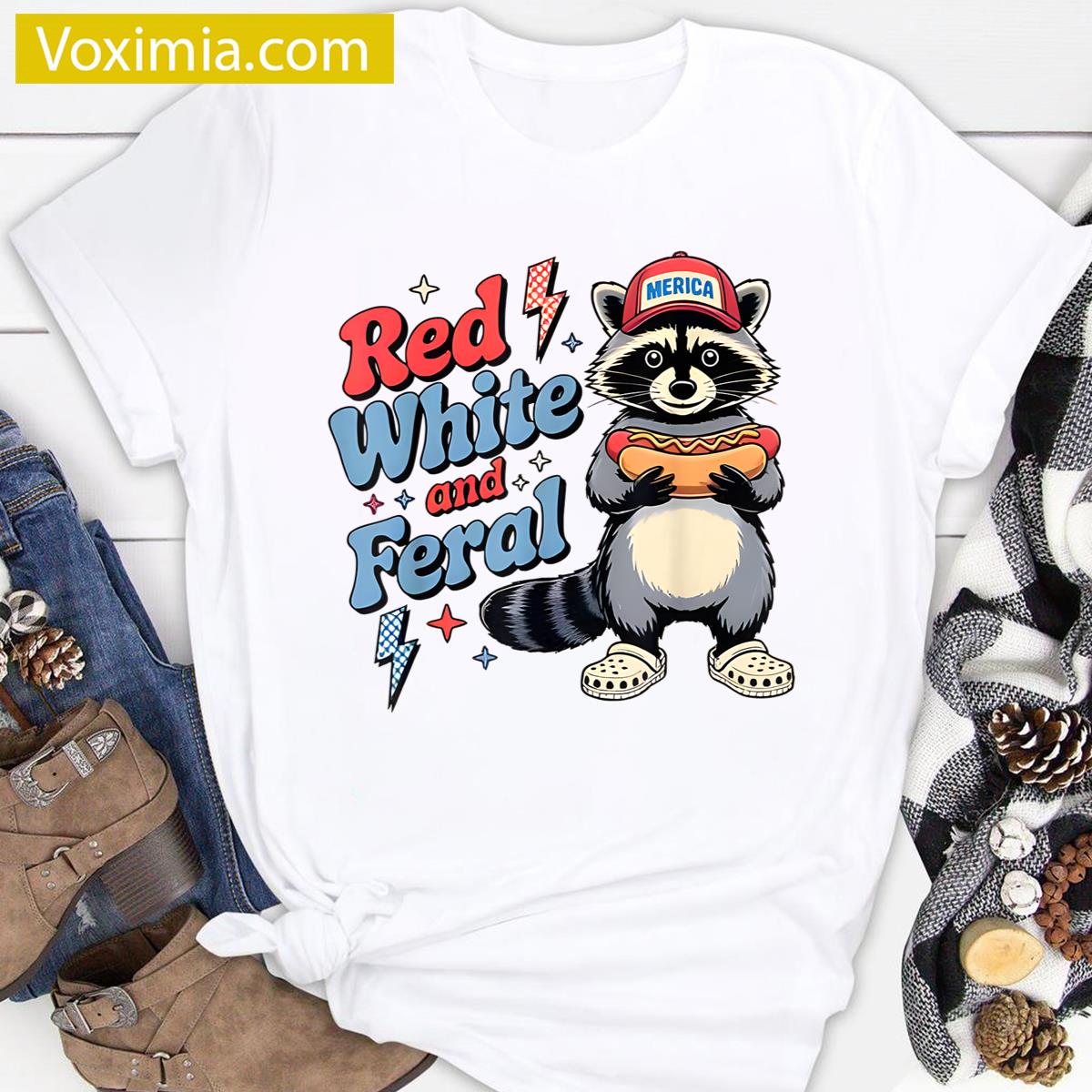 Red White Funny Raccoon T-shirt