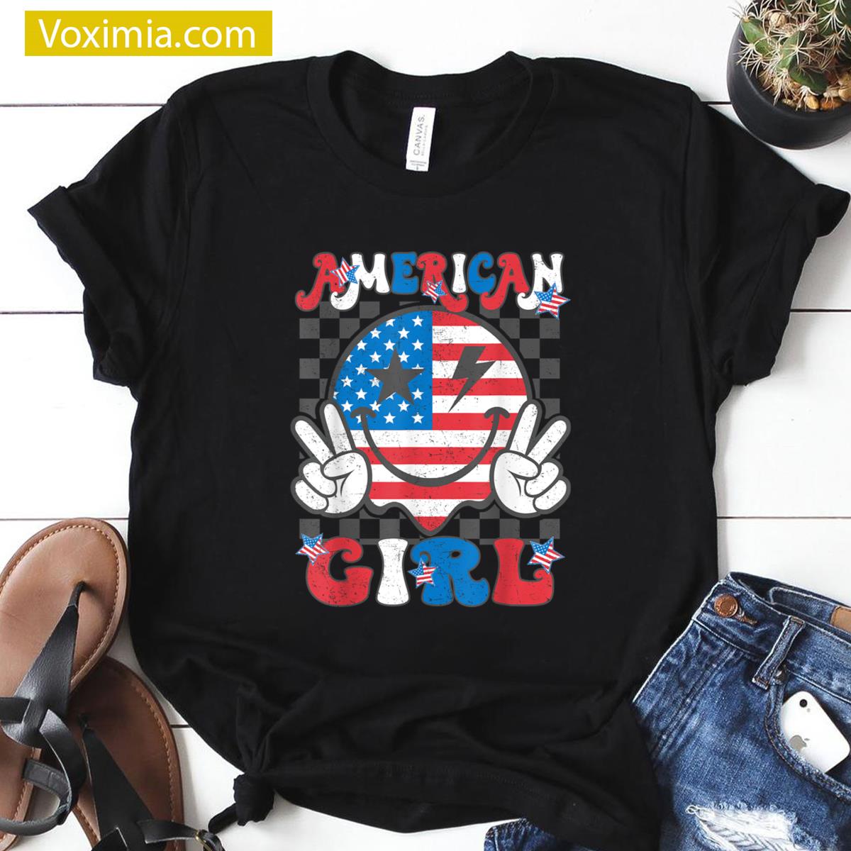 Retro American Girl 4th Of July T-shirt