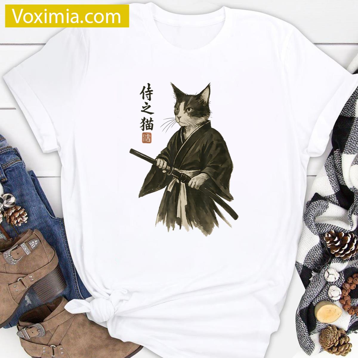Samurai Cat Vintage Ninja T-shirt
