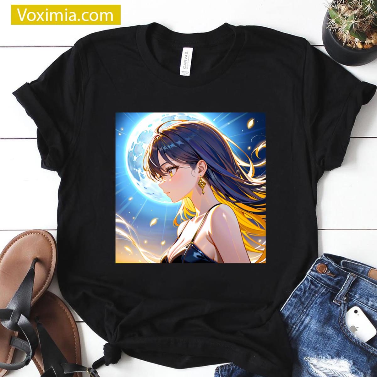Stunning Full Moon Anime Girl T-shirt