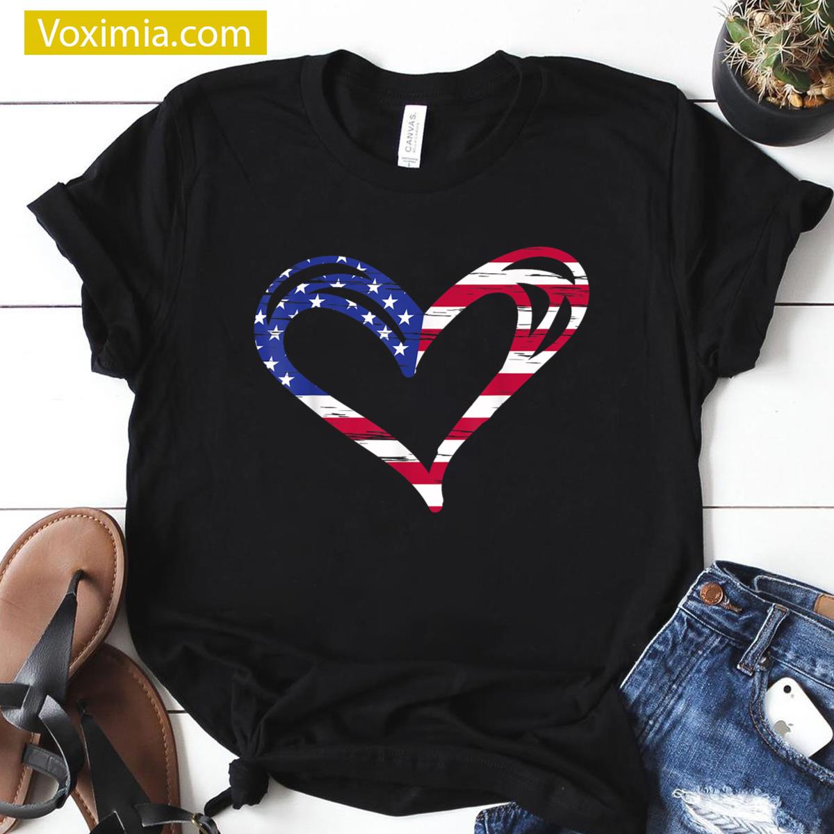Usa Flag Heart Memorial Day T-shirt