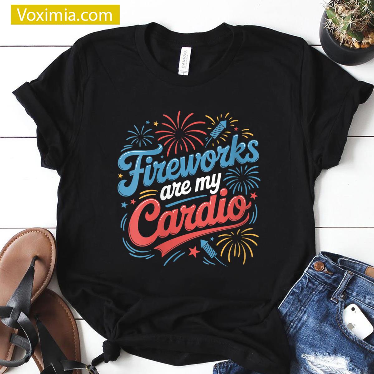Womens Fireworks Cardio 4th Of July T-shirt