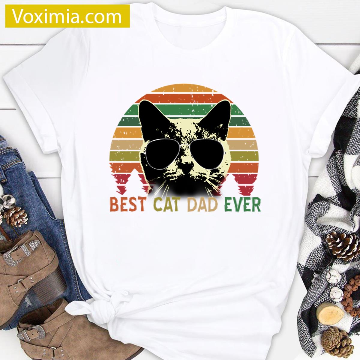 Best Cat Dad Ever Funny Design T-shirt