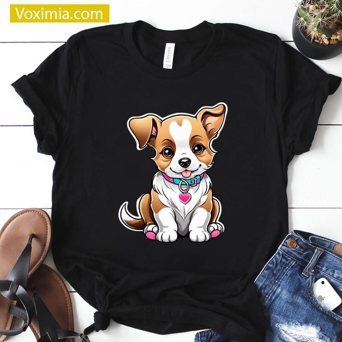 Kawaii Puppy Graphic Design T-shirt