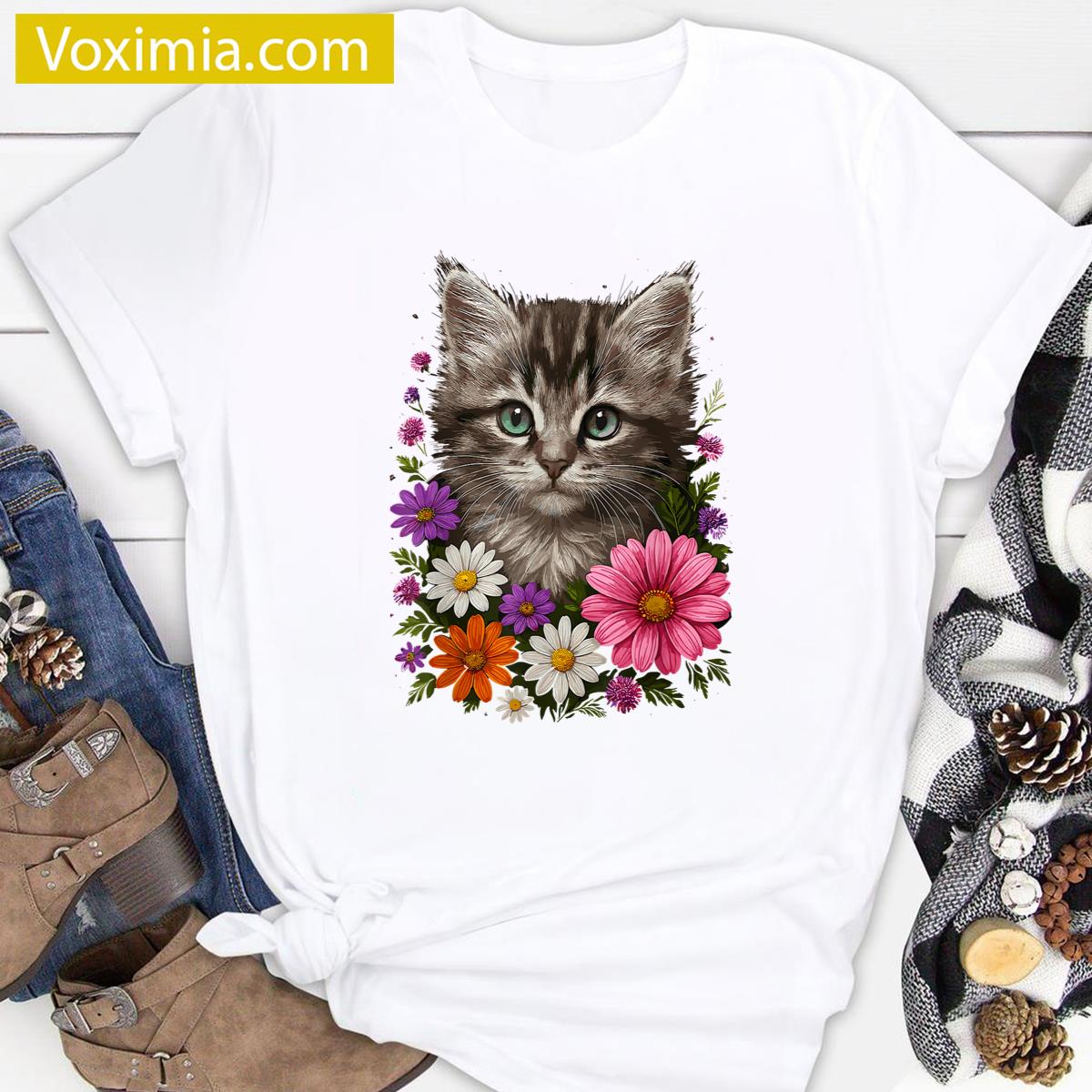 Cat Cute Floral Kitten Apparel T-shirt