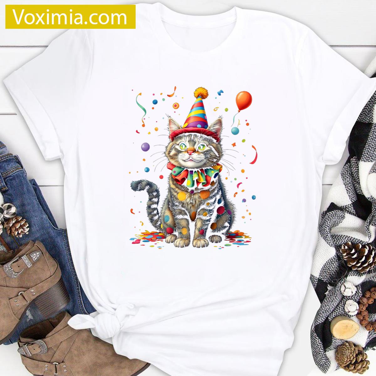 Colorful Cat Design T-shirt