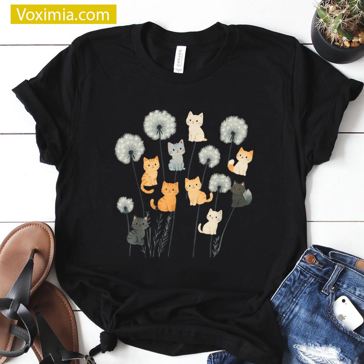 Cute Cat Floral T-shirt