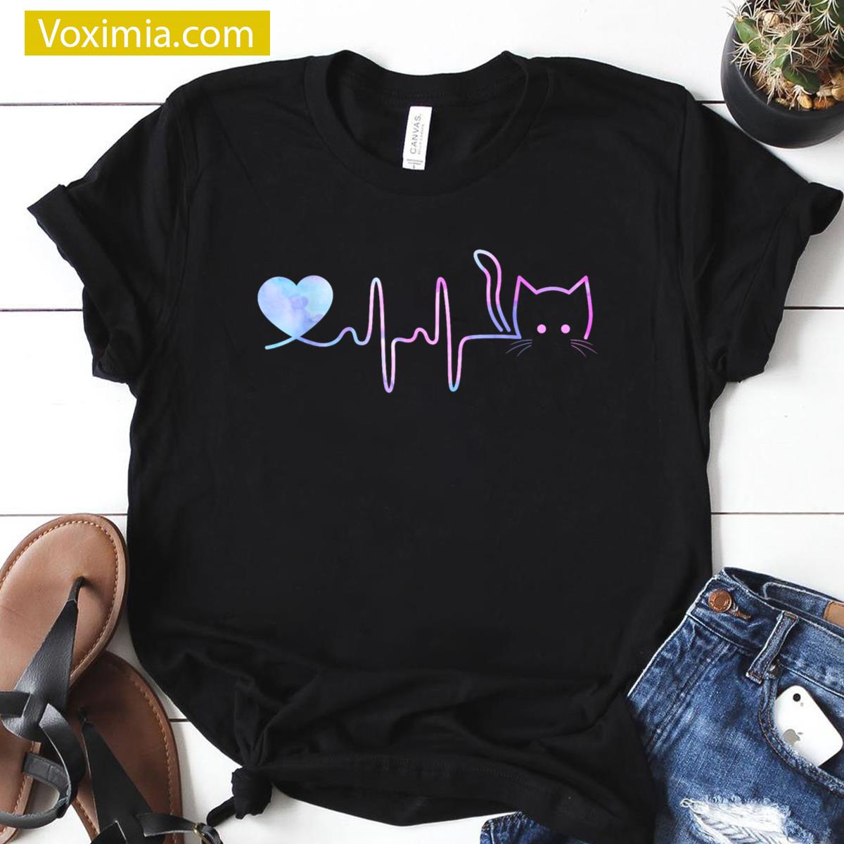 Cute Cat Heartbeat Tee T-shirt