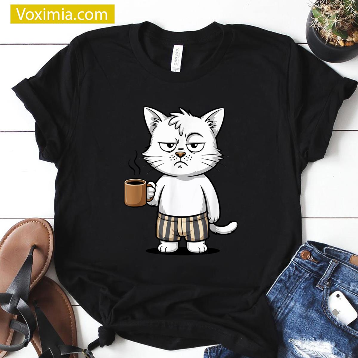 Funny Cat Coffee Apparel T-shirt