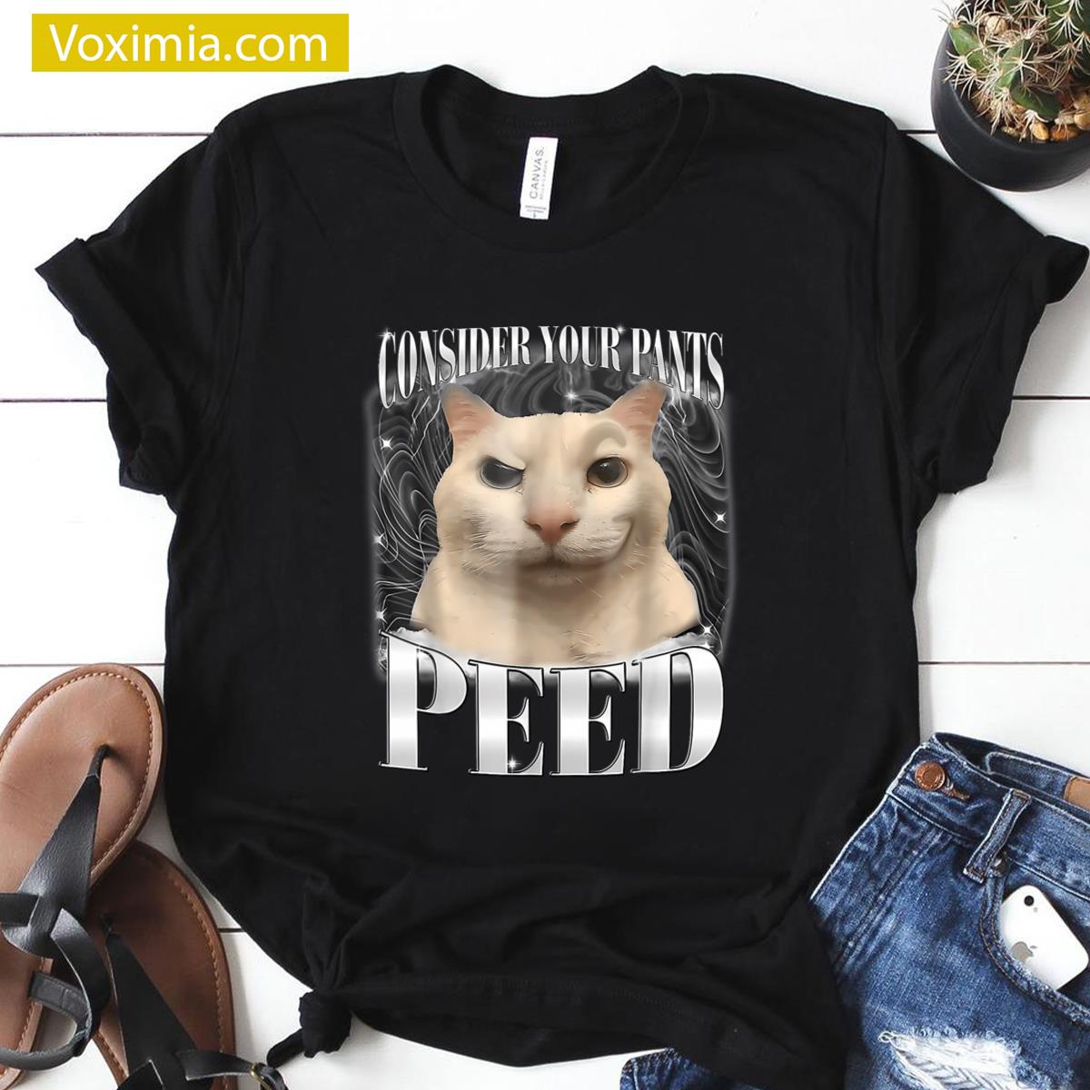 Funny Cat Pants Peed Tee T-shirt