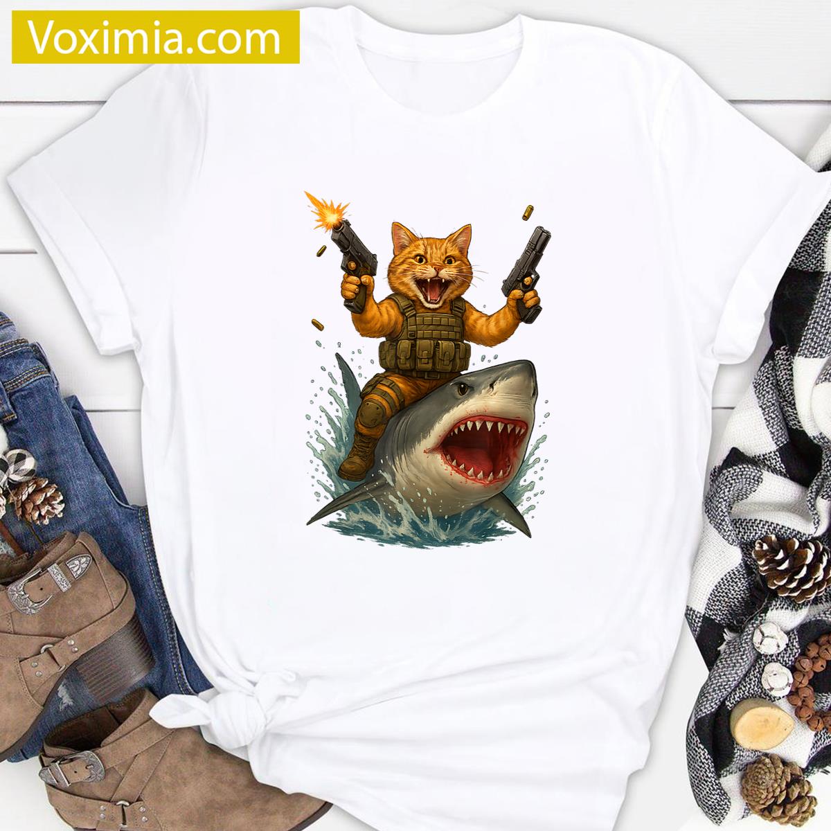Funny Cat Shark Design T-shirt