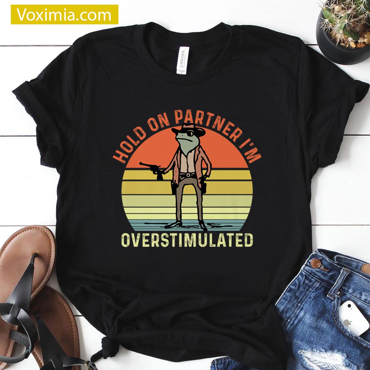 Funny Overstimulated Cowboy Frog Tee T-shirt