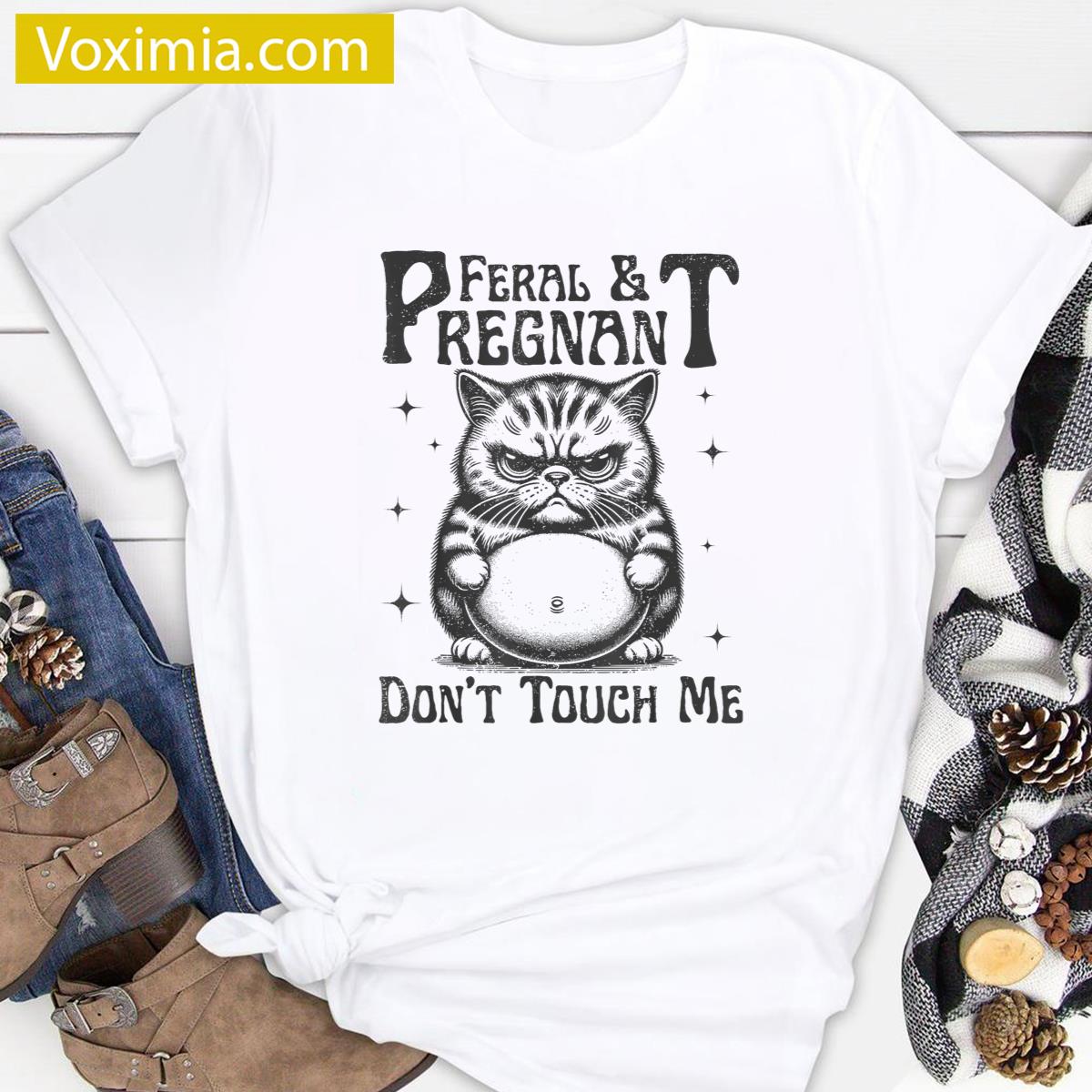 Funny Pregnancy Cat Graphic T-shirt