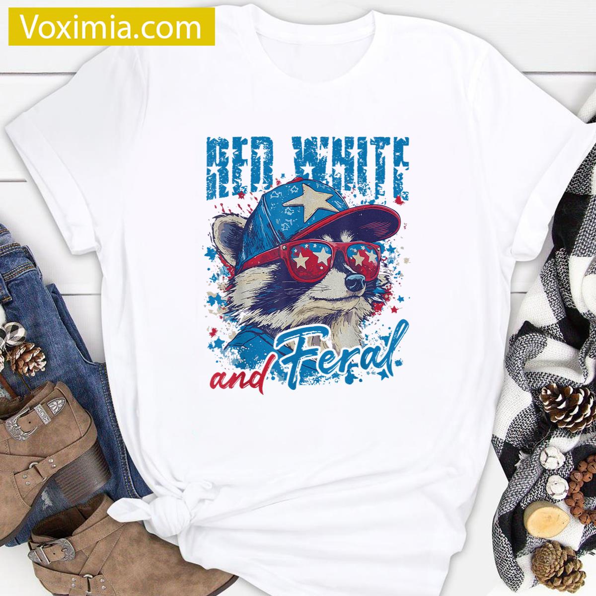 Funny Raccoon Red White T-shirt