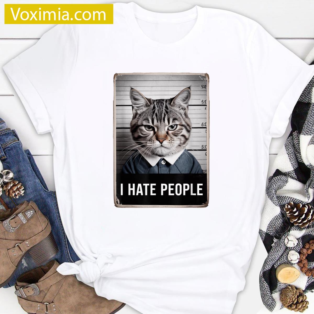 I Hate People Cat Mugshot Tee T-shirt